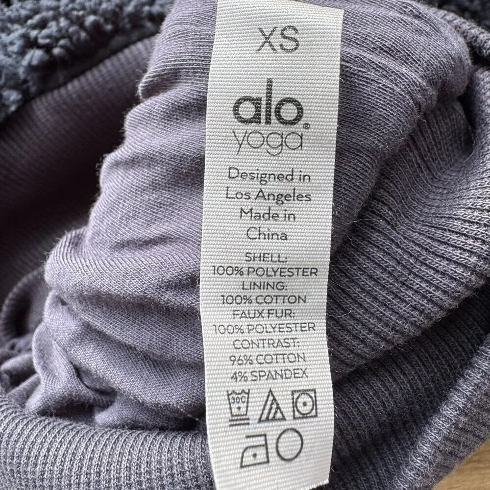 Alo Streetside Quarter Zip Hooded Fleece Jacket Navy Blue XS